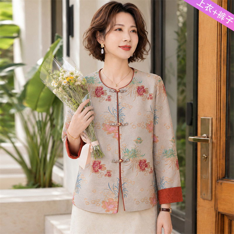 13759070.妈妈装中式国风花色高级感时尚外套B8H957