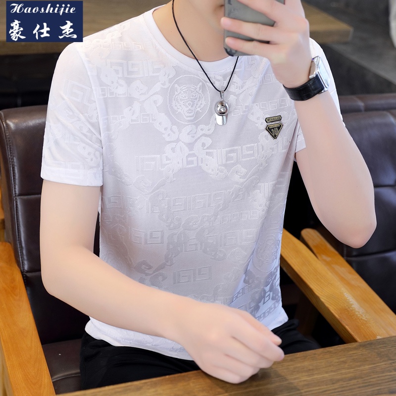 13756994.潮牌冰丝半袖凉感体恤短袖T恤男士新款夏季薄款衣服男装