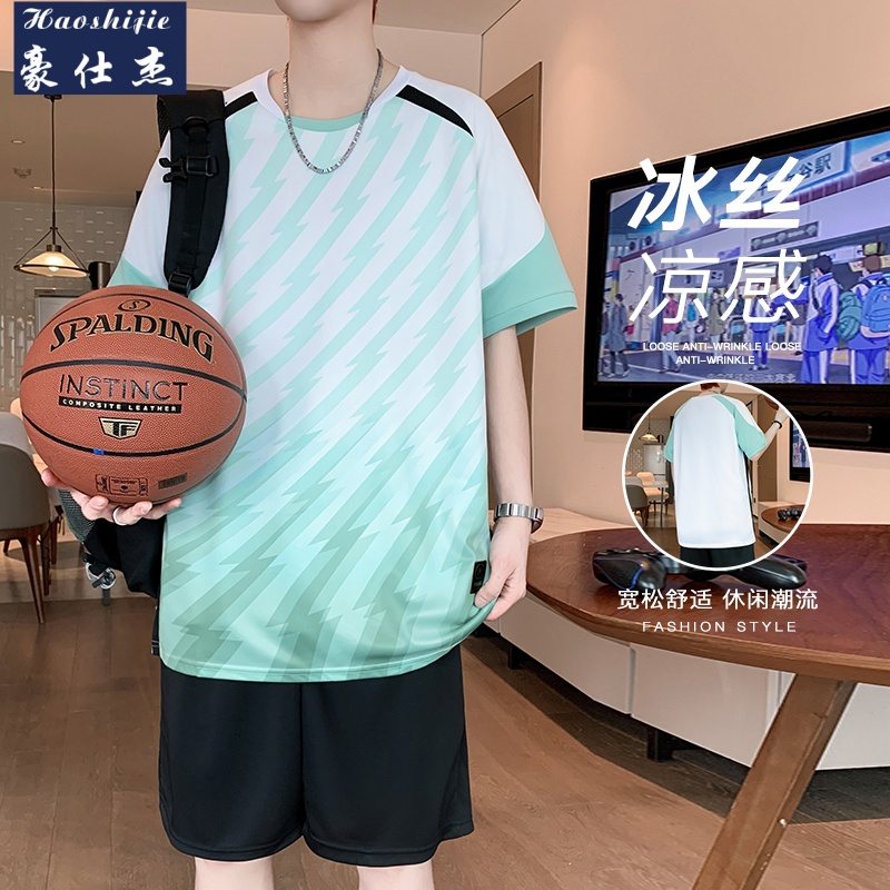13756985.休闲运动套装夏季新款短袖篮球服套装数码印花