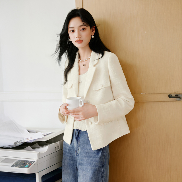 13770355.香影小香风西装外套女2026秋季新款正肩高级感法式白色西服短上衣