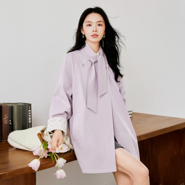 13770225.香影香芋紫甜美减龄风衣女2026秋季新款小个子中长款通勤廓形外套