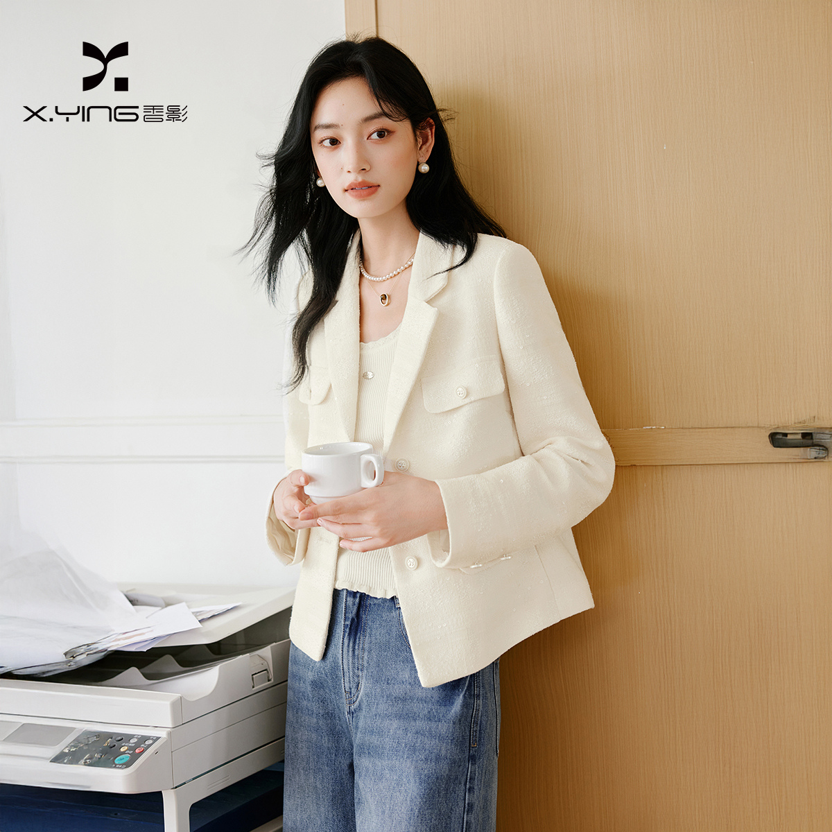 13770355.香影小香风西装外套女2026秋季新款正肩高级感法式白色西服短上衣