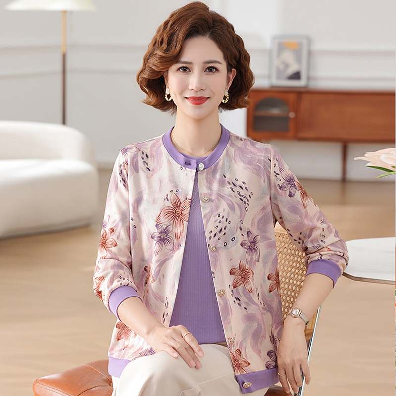13773582.洋气妈妈时尚减龄开衫阔太太圆领短袖T恤JMFLA274
