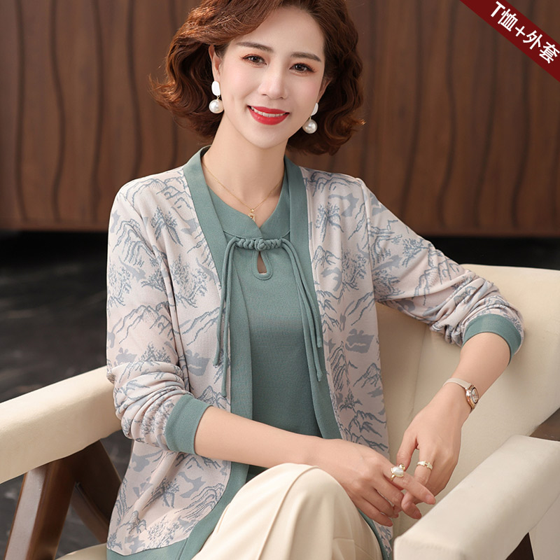 13773522.妈妈装春季T恤+外套两件女式套装JBMF170