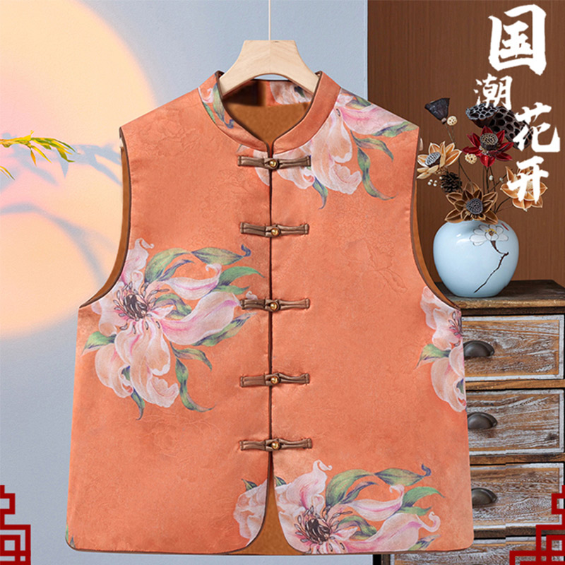 13773531.妈妈装春季中式国风印花洋气马甲609