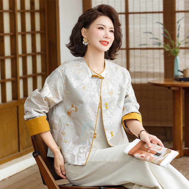 13773614.妈妈新中式国风外套贵夫人减龄开衫JXX825