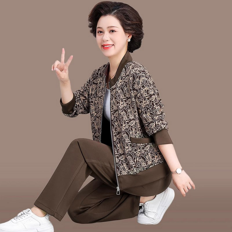13773561.妈妈装夏季花色开衫上衣+松紧腰休闲裤两件套装JCK870