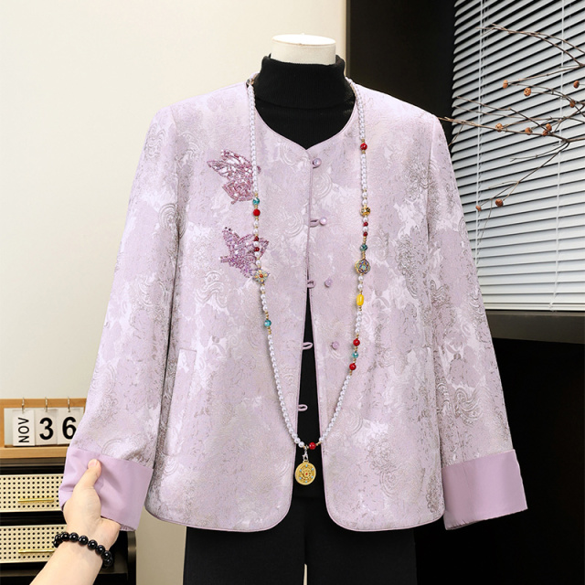 13773541.妈妈春季圆领短外套气质减龄开衫JLX2602