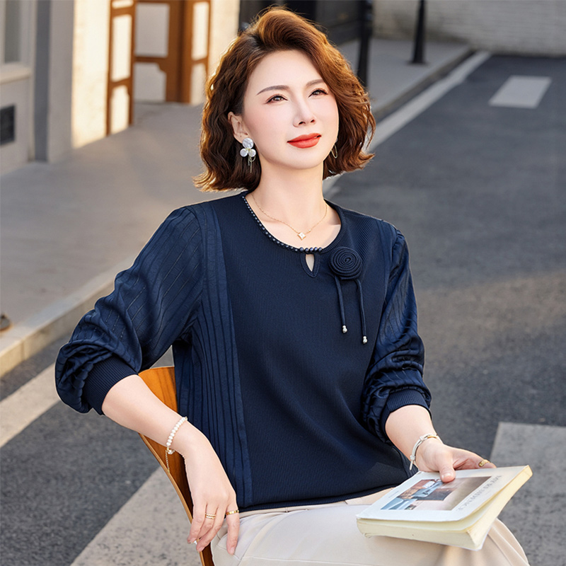 13773622.妈妈洋气小衫春装薄款长袖T恤圆领上衣JXMY2601