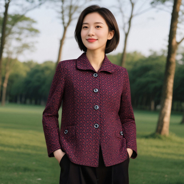 13773568.妈妈装翻领小格子洋气外套JLLI35