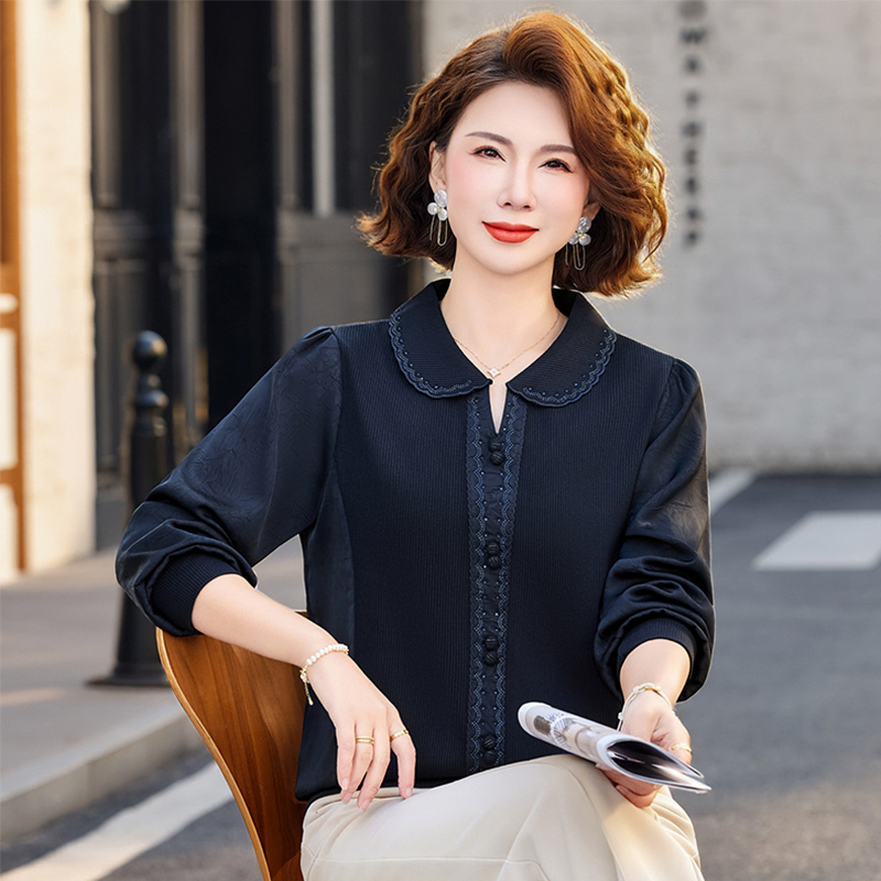 13773584.妈妈打底衫春秋季新款娃娃领长袖T恤宽松小衫JXMY2602