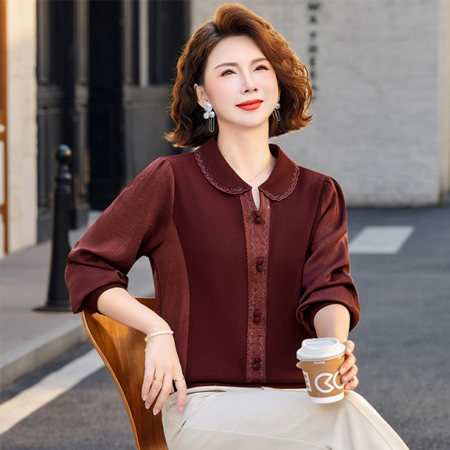 13773584.妈妈打底衫春秋季新款娃娃领长袖T恤宽松小衫JXMY2602