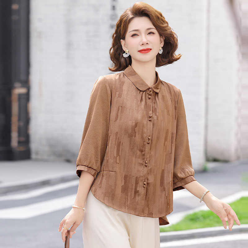 13773632.妈妈装翻领中袖时尚洋气衬衫J3WSN8704