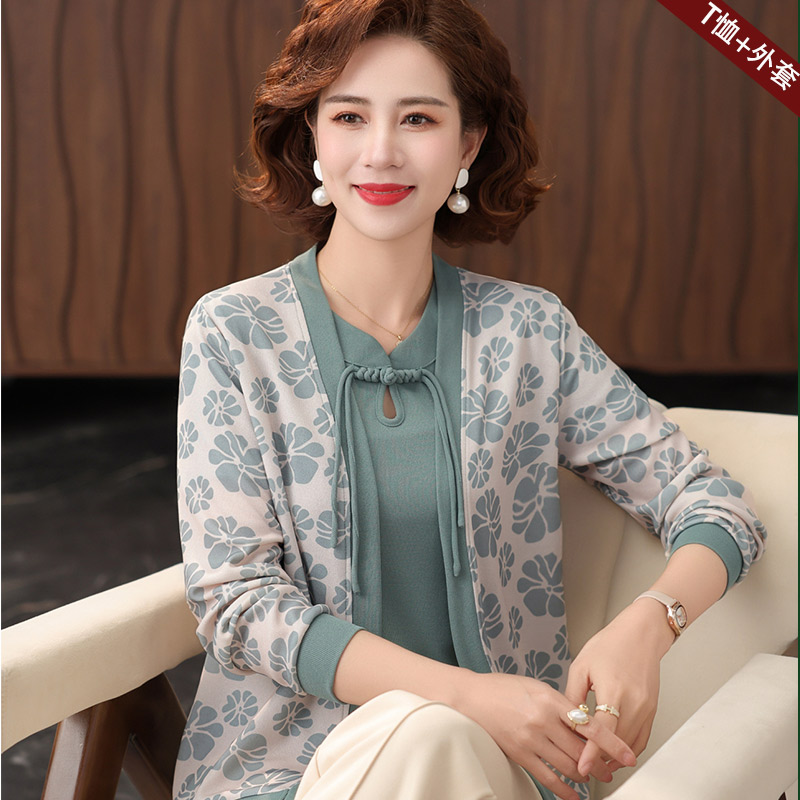 13773524.妈妈装春季T恤+外套两件女式套装JBMF171