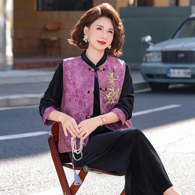 13773625.妈妈春秋新款气质减龄上衣+裤子两件套装JPFY2607
