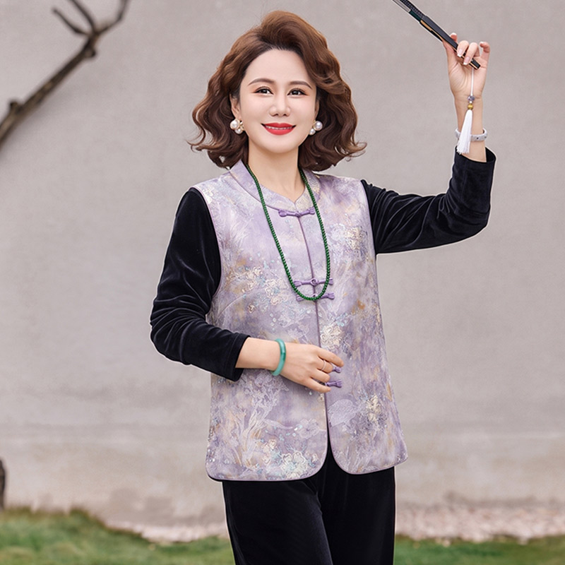 13775581.妈妈装国风中式印花洋气马甲Q8HYM6881