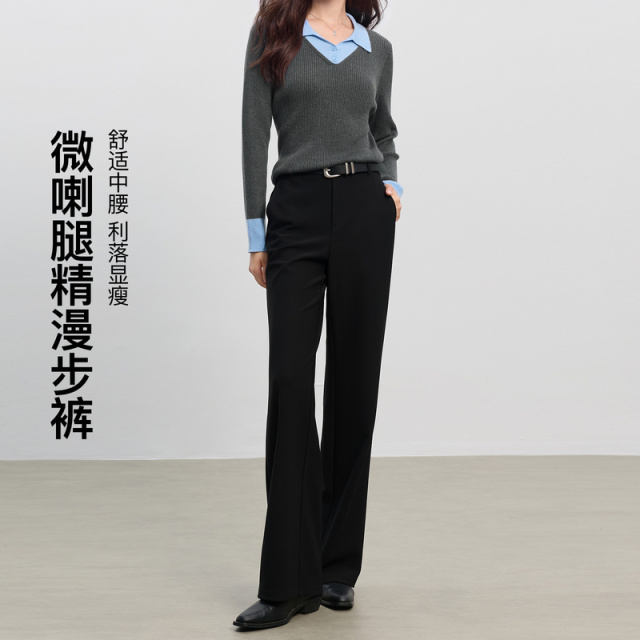 13776080.微喇腿精漫步裤~三彩若潮大码女装2026秋季新款显瘦长裤微胖MM