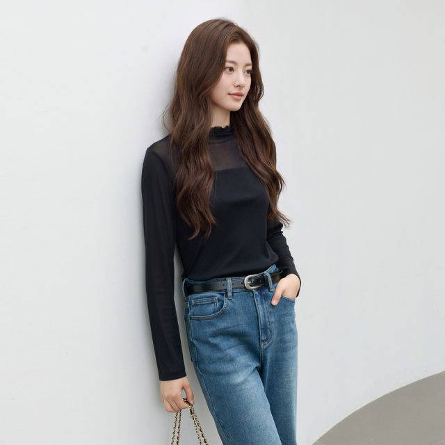 13455242.三彩若潮大码女装2025冬季新款优雅套头半高领T恤长袖上衣胖MM