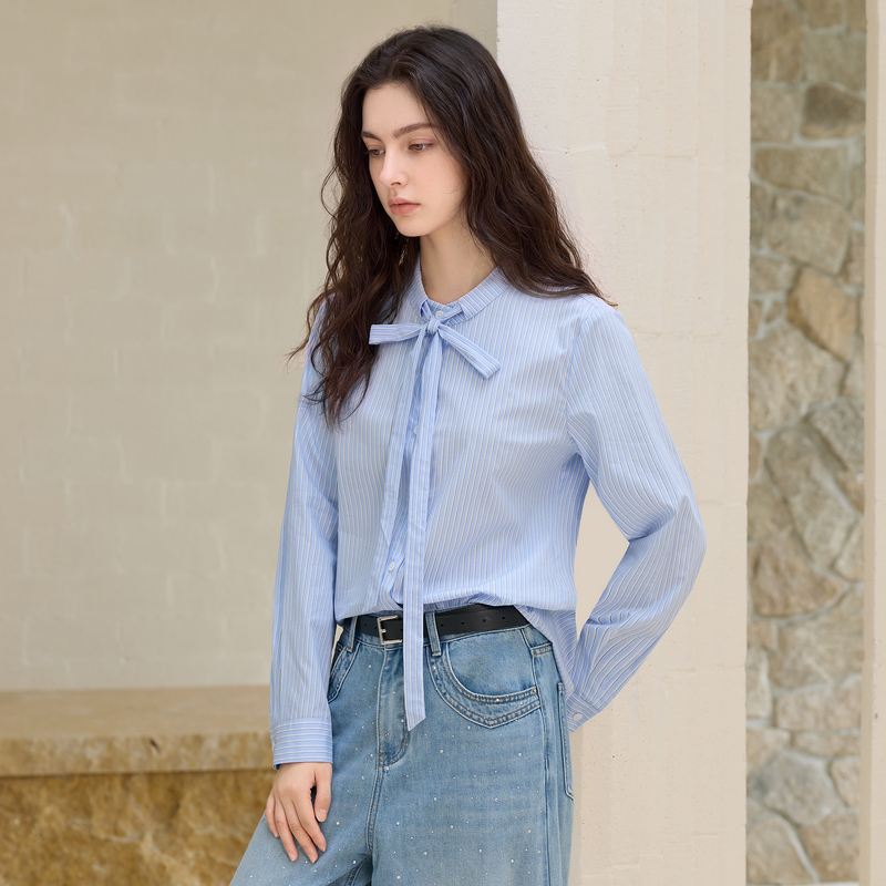 13776441.【100棉】三彩丽雪leisure2026秋季新款长袖衬衣条纹衬衫通勤女