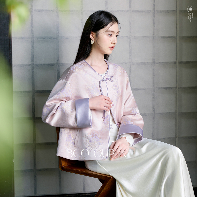 13776760.【落花微雨】三彩2026秋季新款新中式提花外套盘扣宽松开衫C