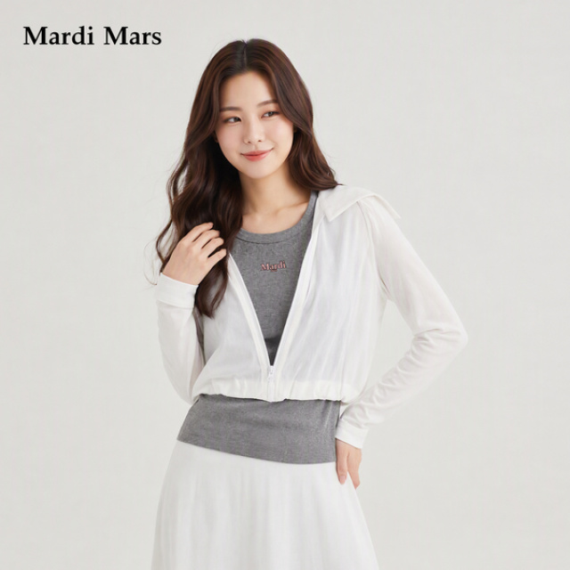 13778990.Mardi.Mars潮牌女士法式慵懒风假两件拼接拉链衬衫减龄百搭上衣