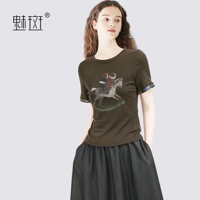 13776703.魅斑T恤修身显瘦上衣