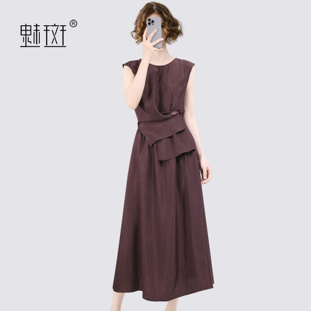 13776696.魅斑圆领醋酸收腰无袖连衣裙裙子