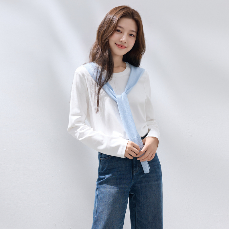 13776422.【100棉】三彩若潮大码女装2026秋季新款圆领小白T恤藏肉微胖MM