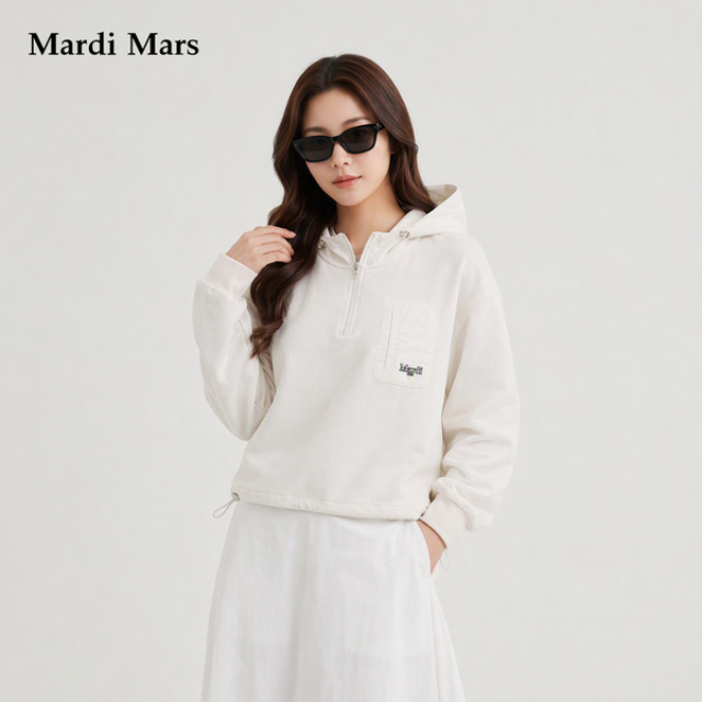 13778989.Mardi.Mars潮牌女士美式复古连帽半拉链卫衣背部雏菊做旧印花上衣