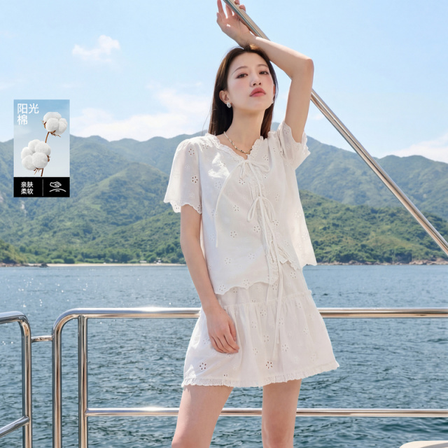 13777778.三彩若潮大码女装2026夏季新款套装微小衫短裙两件套胖MM