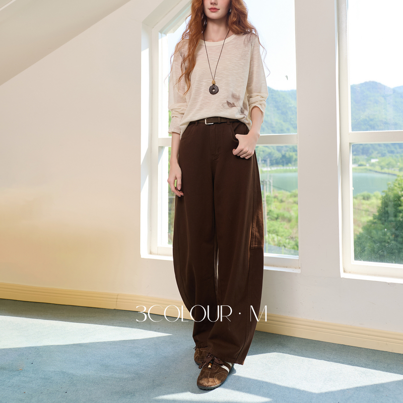 13776318.【100棉】三彩2026秋季新款牛仔裤高腰长裤休闲裤镰刀裤宽松M