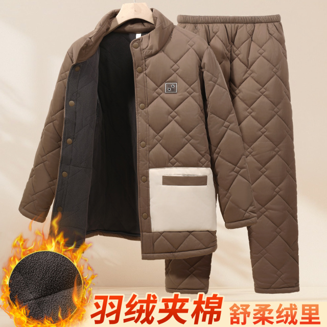 13777843.【巨暖小火炉 三层防风夹绒】冬季加绒加厚保暖睡衣男家居服套装