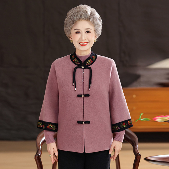 13782554.妈妈装半高领针织打底衫+外套两件套装JJCY5881