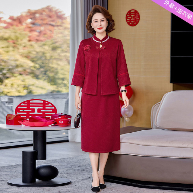 13782621.妈妈装中式国风刺绣外套+连衣裙喜庆婚宴礼服套装J8HRK8956