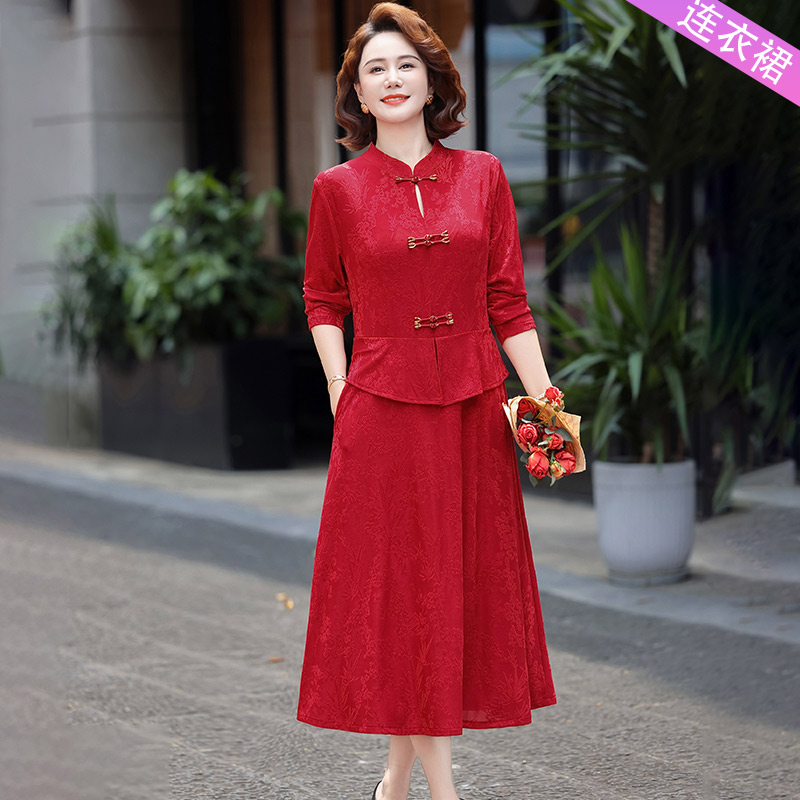 13782552.妈妈装中式国风喜庆婚宴假两件优雅连衣裙J8HRK8966