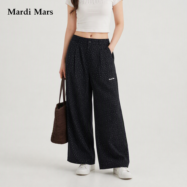 13782774.Mardi.Mars潮牌女士碎花高腰松紧腰阔腿裤日系慵懒风长裤休闲裤
