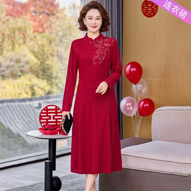 13782622.妈妈装中式国风喜庆婚宴高级感连衣裙J8HRK8957