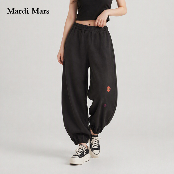 13782771.Mardi.Mars潮牌女士小雏菊贴布绣松紧腰束脚休闲裤垂感百搭九分裤