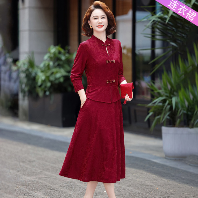 13782552.妈妈装中式国风喜庆婚宴假两件优雅连衣裙J8HRK8966