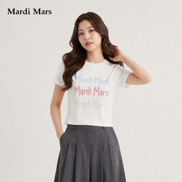 13782762.Mardi.Mars潮牌女士亲肤纯棉圆领T恤简约彩色波点字母印花上衣
