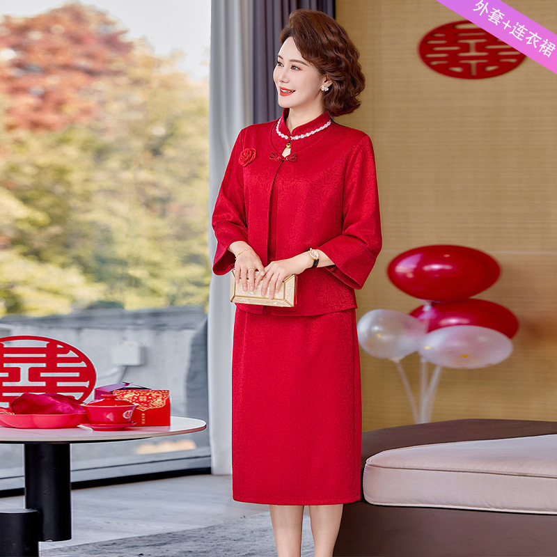 13782621.妈妈装中式国风刺绣外套+连衣裙喜庆婚宴礼服套装J8HRK8956