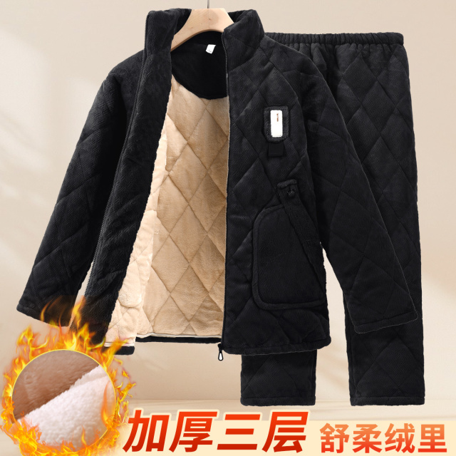 13784587.钜惠捡漏【暖绒加厚】男士家居服大口袋设计防风保暖套装睡衣