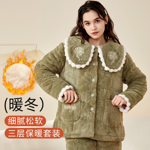 13784560.捡漏【加绒加厚娃娃领】女士家居服套装贴合袖口带口袋居家可外穿