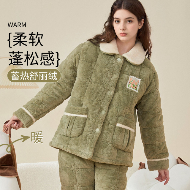 13784563.捡漏【加绒加厚蓬松绒】女士家居服套装保暖带口袋防风袖居家外穿