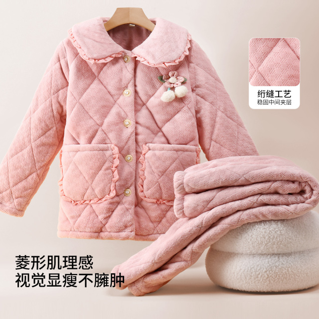13784578.钜惠捡漏【夹棉加厚】女士家居服套装翻领带口袋设计保暖居家外穿