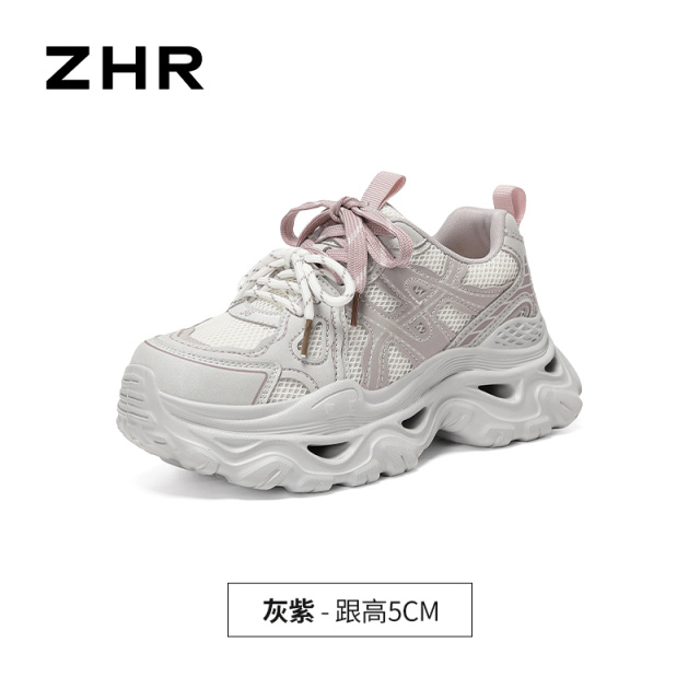 13785022.【ZHR则则】老爹鞋圆头系带厚底女鞋[超纤+网布]