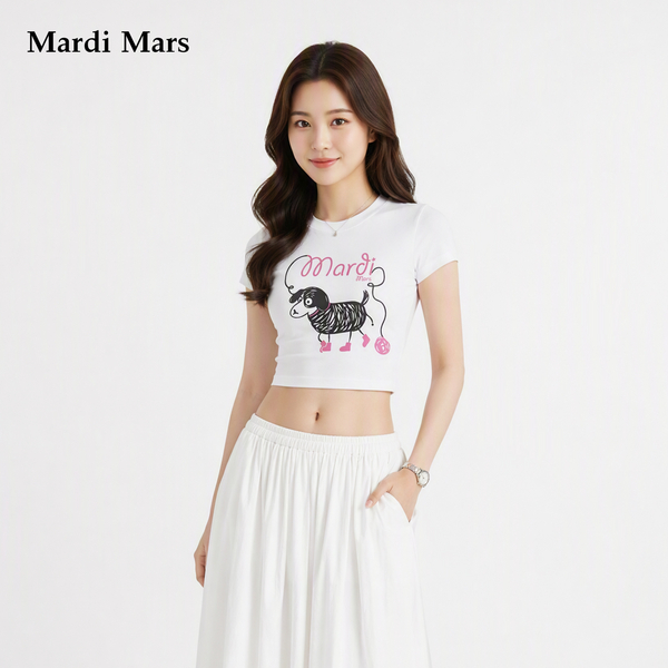13785528.Mardi.Mars潮牌女士纯棉腊肠狗图案印花透气柔软舒适百搭短袖上衣