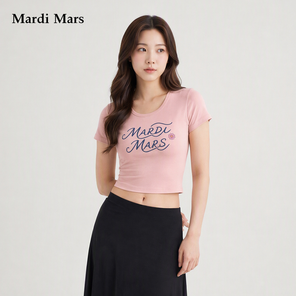 13785520.Mardi.Mars潮牌女士夏季韩系柔软舒适雏菊点缀字母印花短袖T恤