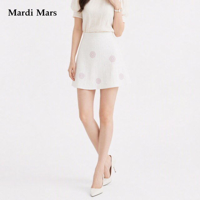 13785187.Mardi.Mars潮牌女士文艺风黑色灯芯绒半身裙雏菊图案高腰百搭半裙