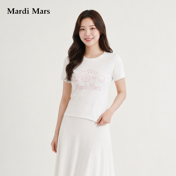 13785524.Mardi.Mars潮牌女士粉色圆点印花纯棉短袖T恤夏季宽松百搭上衣